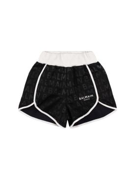 Balmain: Shorts deportivos de algodón - Negro - kids-girls_0 | Luisa Via Roma