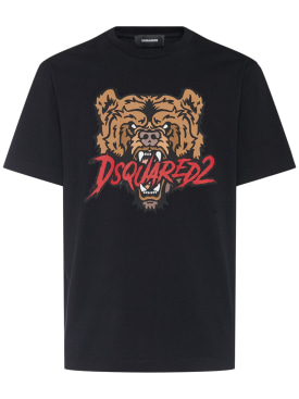 Dsquared2: Regular bear print t-shirt - Black - men_0 | Luisa Via Roma