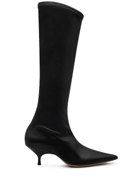 Gia Borghini: 50mm Hera faux leather tall boots - Siyah - women_0 | Luisa Via Roma