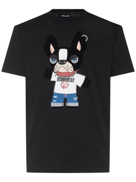 Dsquared2: Cool fit dog print t-shirt - Siyah - men_0 | Luisa Via Roma