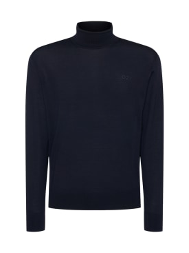 Dsquared2: Suéter de punto lana con cuello vuelto - Azul Marino - men_0 | Luisa Via Roma