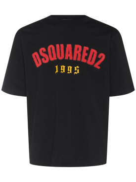 Dsquared2: 코튼 로고 티셔츠 - 블랙 - men_0 | Luisa Via Roma