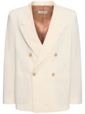 Laneus: Double breast wool blend jacket - Cream - men_0 | Luisa Via Roma