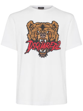 Dsquared2: Regular bear print t-shirt - White - men_0 | Luisa Via Roma