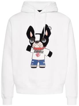 Dsquared2: Cool fit cotton dog print hoodie - White - men_0 | Luisa Via Roma
