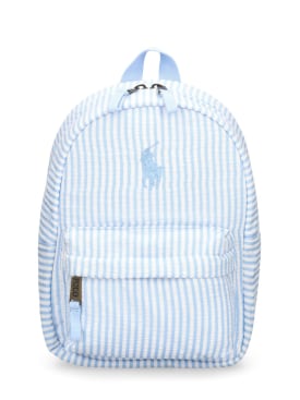 Ralph Lauren: Logo seersucker backpack - Light Blue/White - kids-boys_0 | Luisa Via Roma