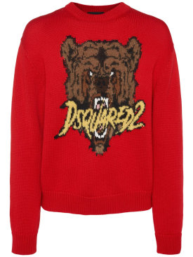Dsquared2: Crewneck bear logo sweater - Red - men_0 | Luisa Via Roma