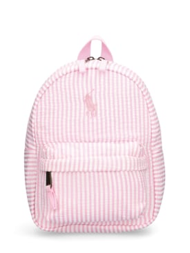 Ralph Lauren: Logo seersucker backpack - Pink/White - kids-boys_0 | Luisa Via Roma
