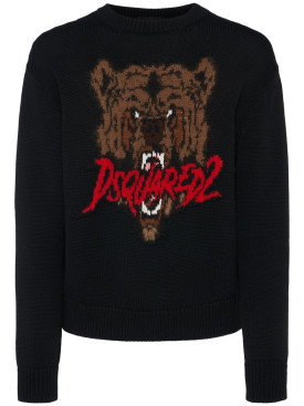 Dsquared2: Crewneck bear logo sweater - Black - men_0 | Luisa Via Roma