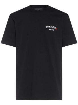 Dsquared2: Regular fit logo t-shirt - Siyah - men_0 | Luisa Via Roma