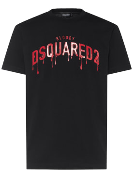 Dsquared2: 쿨 핏 블러디 로고 티셔츠 - 블랙 - men_0 | Luisa Via Roma