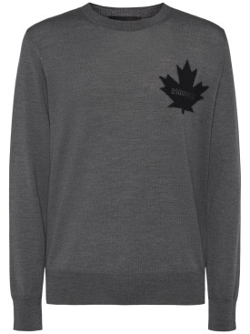 Dsquared2: D2 leaf wool crewneck sweater - Grey - men_0 | Luisa Via Roma
