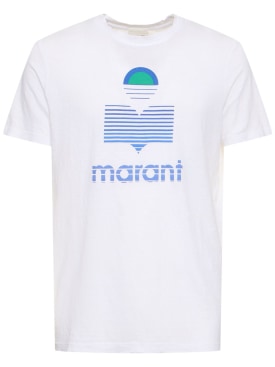 Marant: Logo print linen jersey t-shirt - White - men_0 | Luisa Via Roma