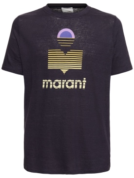 Marant: Logo print linen jersey t-shirt - Black - men_0 | Luisa Via Roma