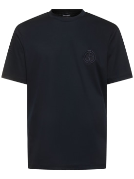 Giorgio Armani: Logo embroidery cotton t-shirt - Navy - men_0 | Luisa Via Roma