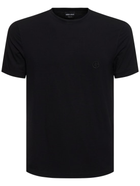 Giorgio Armani: T-shirt en jersey de viscose - Noir - men_0 | Luisa Via Roma