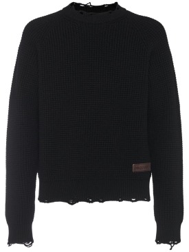 Dsquared2: Distressed crewneck sweater - Black - men_0 | Luisa Via Roma