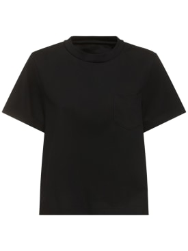 Sacai: T-shirt en sergé de nylon et jersey de coton - Noir - women_0 | Luisa Via Roma