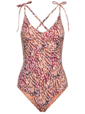 Isabel Marant: Swan printed one piece swimsuit - Red - women_0 | Luisa Via Roma