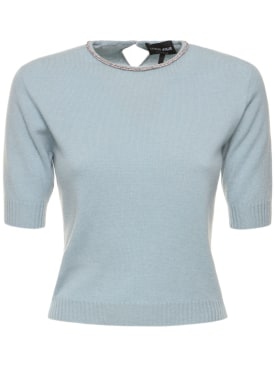 Giorgio Armani: Single jersey embellished top - Light Blue - women_0 | Luisa Via Roma