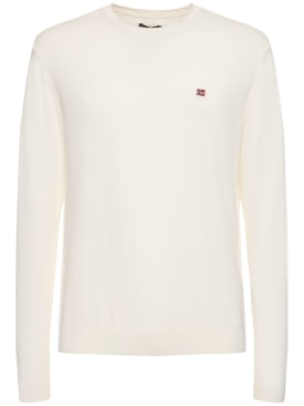 Napapijri: Suéter de algodón con cuello redondo - White Whisper - men_0 | Luisa Via Roma