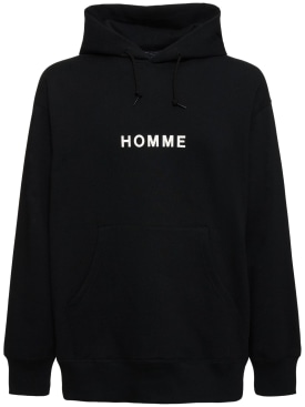 Comme des Garçons Homme: Printed logo cotton hoodie - Black - men_0 | Luisa Via Roma