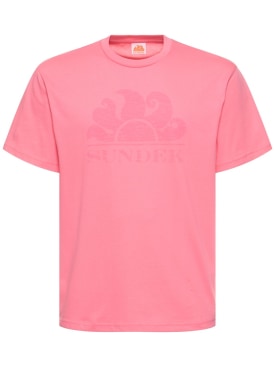 SUNDEK: T-Shirt aus Baumwolljersey mit Logodruck - Rosa - men_0 | Luisa Via Roma