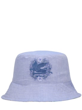 Etro: Printed cotton & linen bucket hat - Blue/Multi - kids-girls_0 | Luisa Via Roma