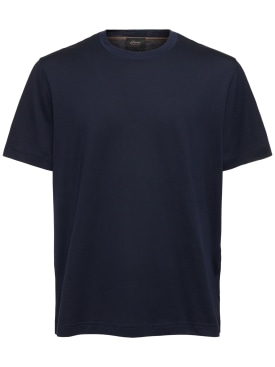 Brioni: 棉质平纹针织T恤 - 海军蓝 - men_0 | Luisa Via Roma