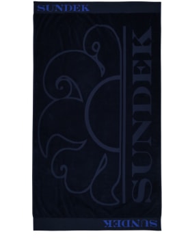 SUNDEK: Logo jacquard cotton terry beach towel - Navy - ecraft_0 | Luisa Via Roma