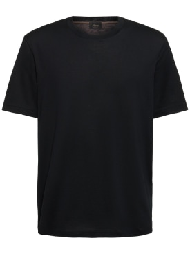 Brioni: 棉质平纹针织T恤 - 黑色 - men_0 | Luisa Via Roma