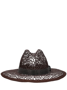 Brunello Cucinelli: Raffia effect brimmed hat - Dark Brown - women_0 | Luisa Via Roma