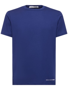 Comme des Garçons Shirt: Camiseta de algodón con logo estampado - Azul Marino - men_0 | Luisa Via Roma