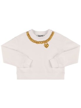 Moschino: Cropped cotton blend sweatshirt - White - kids-girls_0 | Luisa Via Roma