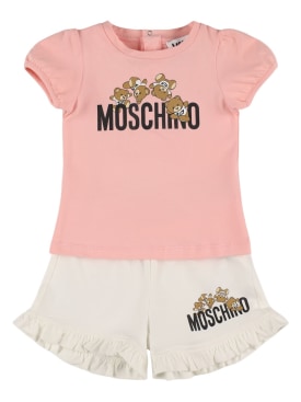 Moschino: Cotton jersey t-shirt & shorts - Pink/White - kids-girls_0 | Luisa Via Roma
