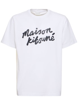 Maison Kitsuné: Maison Kitsuné handwriting t-shirt - White/Black - men_0 | Luisa Via Roma