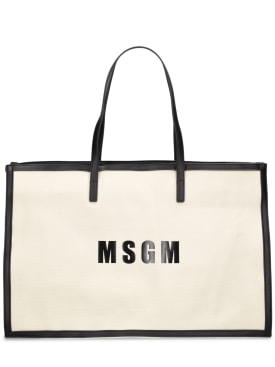MSGM: Canvas shopper bag - Beige/Black - kids-girls_0 | Luisa Via Roma