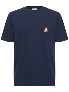 Maison Kitsuné: T-shirt avec patch Speedy Fox - Bleu Encre - men_0 | Luisa Via Roma