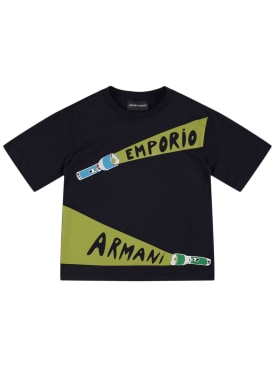 Emporio Armani: Printed cotton jersey t-shirt - Dark Blue - kids-boys_0 | Luisa Via Roma