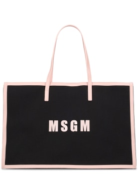 MSGM: Canvas shopper bag - Black - kids-girls_0 | Luisa Via Roma