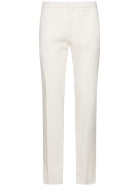 Zegna: Garment dyed cotton flat front pants - White - men_0 | Luisa Via Roma