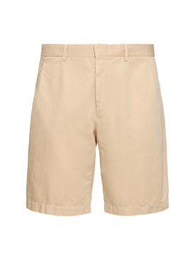 Zegna: Summer cotton & linen chino shorts - Navy - men_0 | Luisa Via Roma