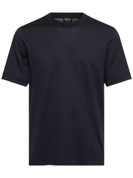 Zegna: T-shirt in cotone e seta - Navy - men_0 | Luisa Via Roma