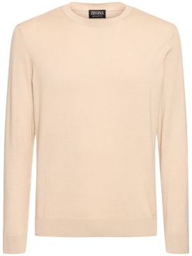 Zegna: Cotton crewneck sweater - Light Beige - men_0 | Luisa Via Roma