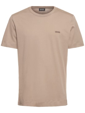 Zegna: 棉质短袖T恤 - 棕色 - men_0 | Luisa Via Roma