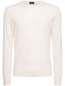 Zegna: Cashmere & silk crewneck sweater - White - men_0 | Luisa Via Roma