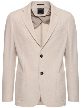 Zegna: Cotton jersey blazer - Light Beige - men_0 | Luisa Via Roma