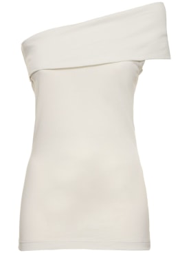 MSGM: Haut asymétrique en jersey de coton drapé - Gris Clair - women_0 | Luisa Via Roma