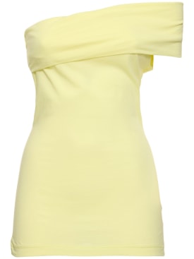 MSGM: 垂褶棉质平纹针织单肩上衣 - 黄色 - women_0 | Luisa Via Roma