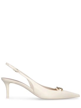 Valentino Garavani: 60mm Moon logo leather heels - Ivory - women_0 | Luisa Via Roma